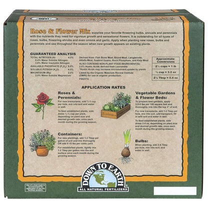 Down to Earth Organic Rose & Flower 4-8-4 All-Natural Fertilizer Mix, 15 Lbs