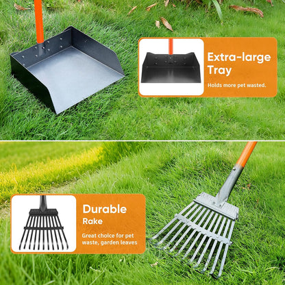 Pooper Scooper, Detachable Long Handle Dog Pooper Scoopers with Heavy Duty Metal Rake and Tray, Durable Pooper Scooper for Large Dogs, Great for Lawn, Grass, Dirt, Gravel, Yard