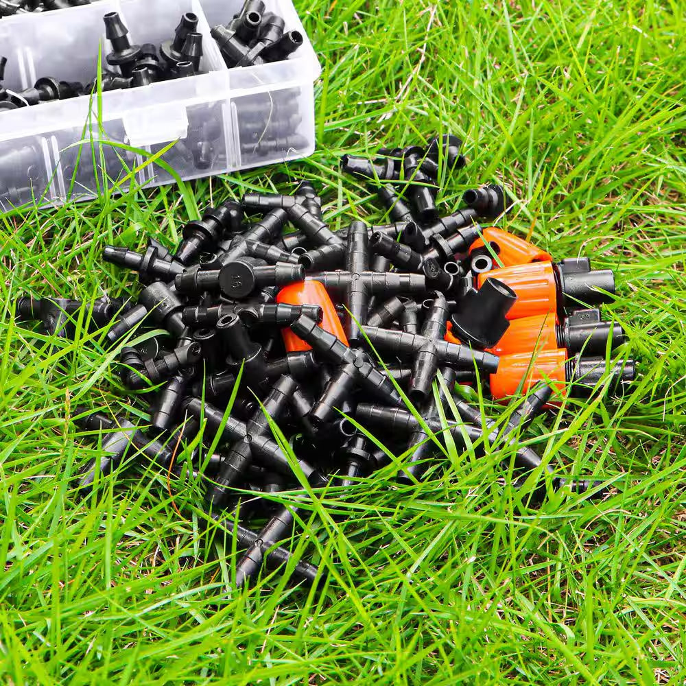 280-Piece Drip Irrigation Fittings Kit for 1/4 In. Tubing, Includes Nozzles, Tees, Couplings, Elbows, Plugs, Crosses