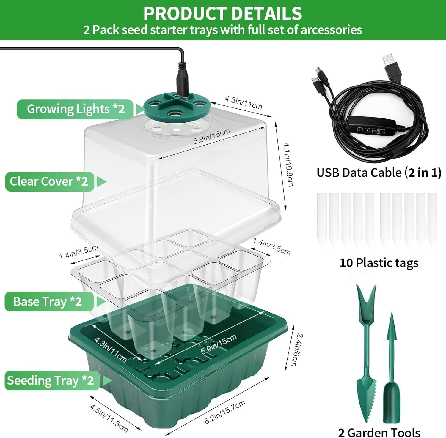 Seed Starter Tray with Plant Light, 4 Pack Grow Lights for Seed Starting Kit Wit