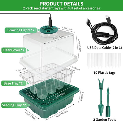 Seed Starter Tray with Plant Light, 4 Pack Grow Lights for Seed Starting Kit Wit