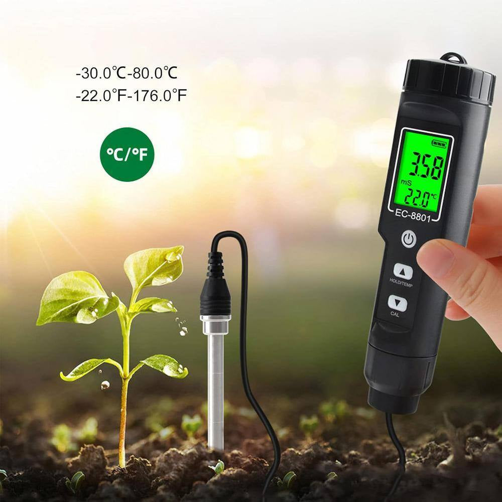 Digital Soil Tester LCD Backlight Display Soil EC Temperature Tester Portable Conductivity Meter for Hydroponics, Black