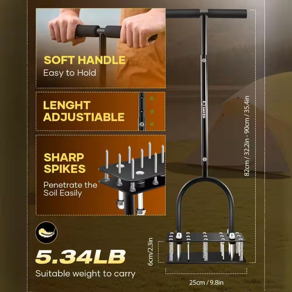 15 Tine Aerator Metal Manual Aerator for Loosening Soil in Black