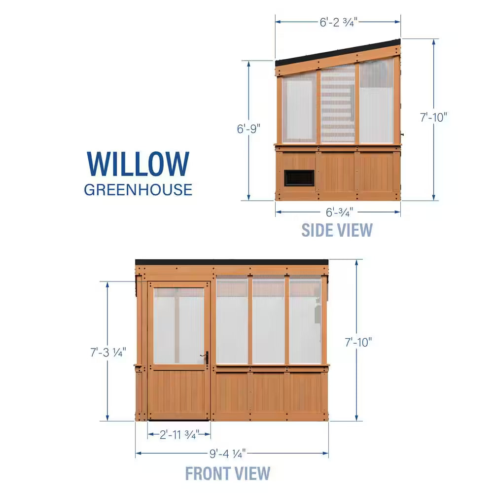 Willow 6 Ft. X 9 Ft. 6 In. X 7 Ft. 10 In. All Cedar Modern Greenhouse