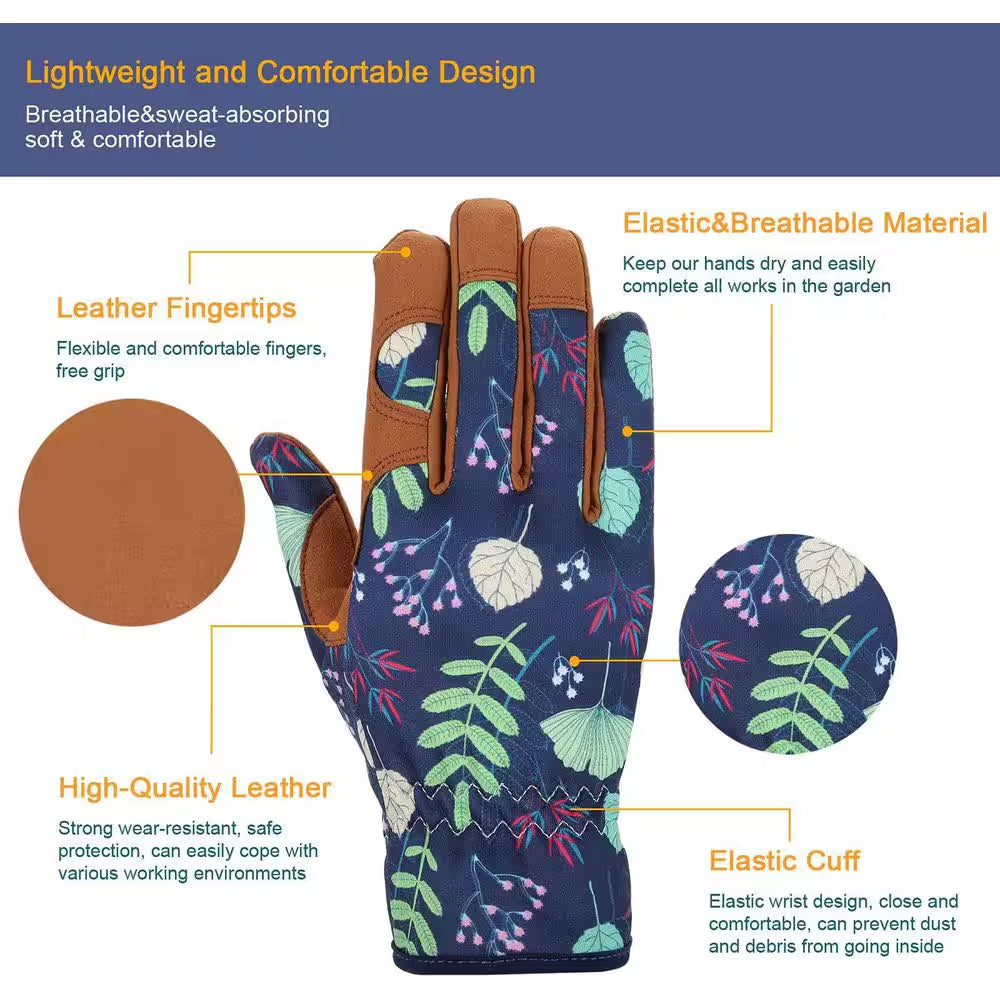 Microfiber Leather Gardening Gloves Ergonomic Grip Breathable Flexible Work Glove for Planting Weeding Pruning