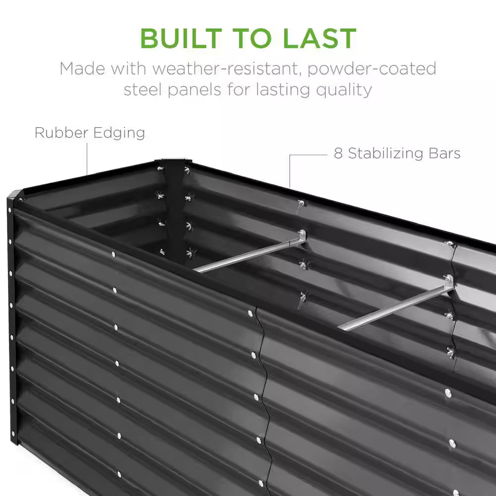 8 Ft. X 2 Ft. X 2 Ft. Gray Rectangular Steel Raised Garden Bed Planter Box for Vegetables, Flowers, Herbs
