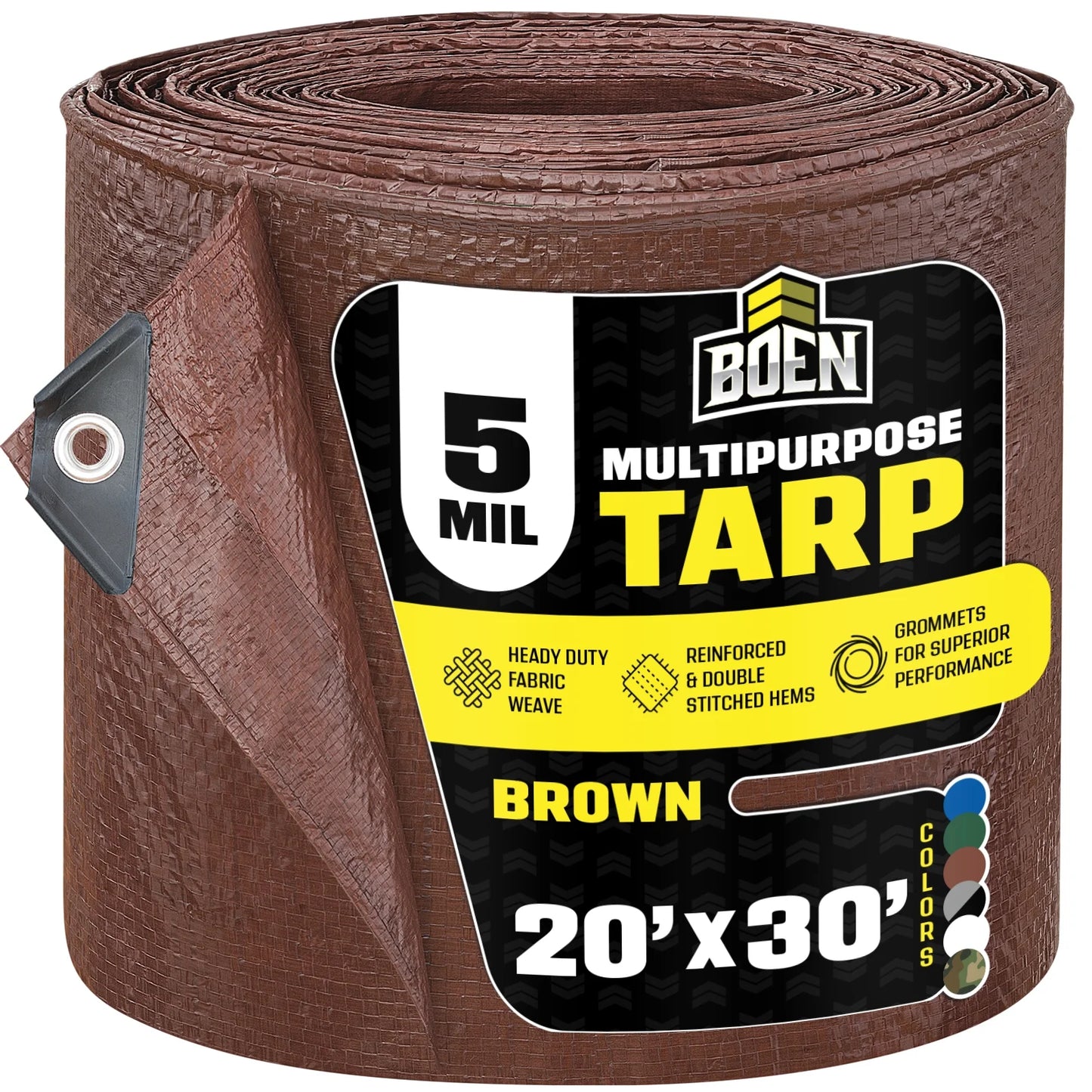 Multi-Purpose Tarp, 20 Ft X 30 Ft, 5 Mil Thick, Brown, Water-Resistant