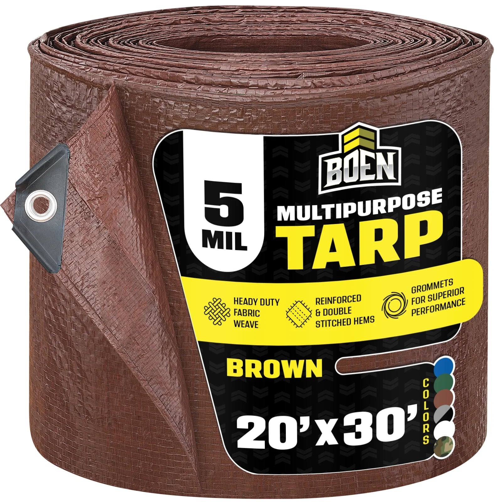 Multi-Purpose Tarp, 20 Ft X 30 Ft, 5 Mil Thick, Brown, Water-Resistant