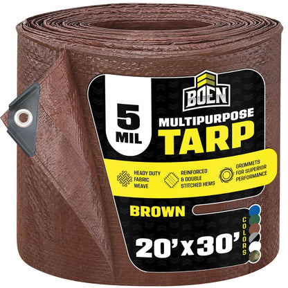 Multi-Purpose Tarp, 20 Ft X 30 Ft, 5 Mil Thick, Brown, Water-Resistant