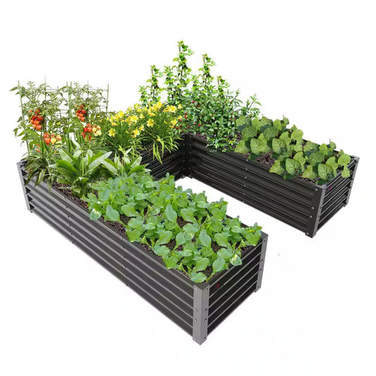 74 In. U-Shaped Gray Metal Planter Box Raised Garden Bed for Planting Vegetables Flowers