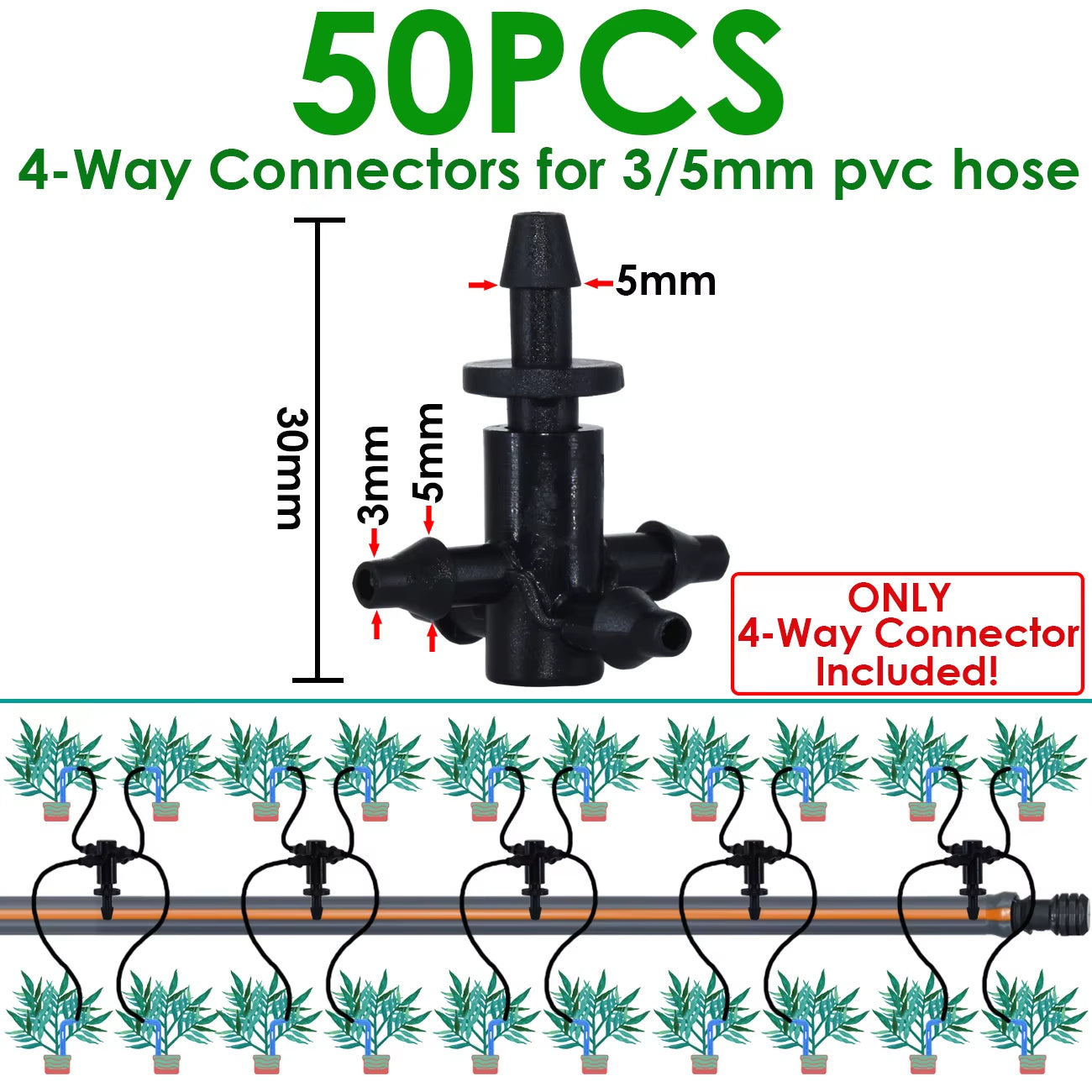 Greenhouse Drip Irrigation 4-Way 3/5Mm 2-Way Drip Arrow Transmitter Garden Automatic Watering System Potted Plant 10/20Set