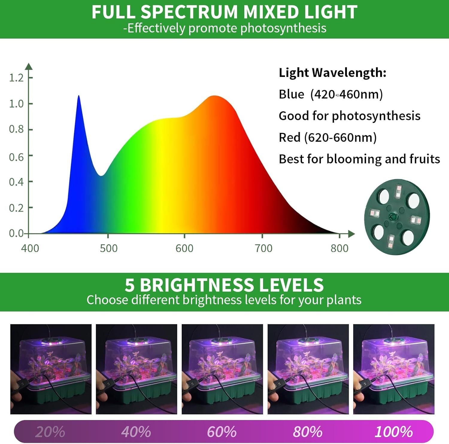 Seed Starter Tray with Plant Light, 4 Pack Grow Lights for Seed Starting Kit Wit