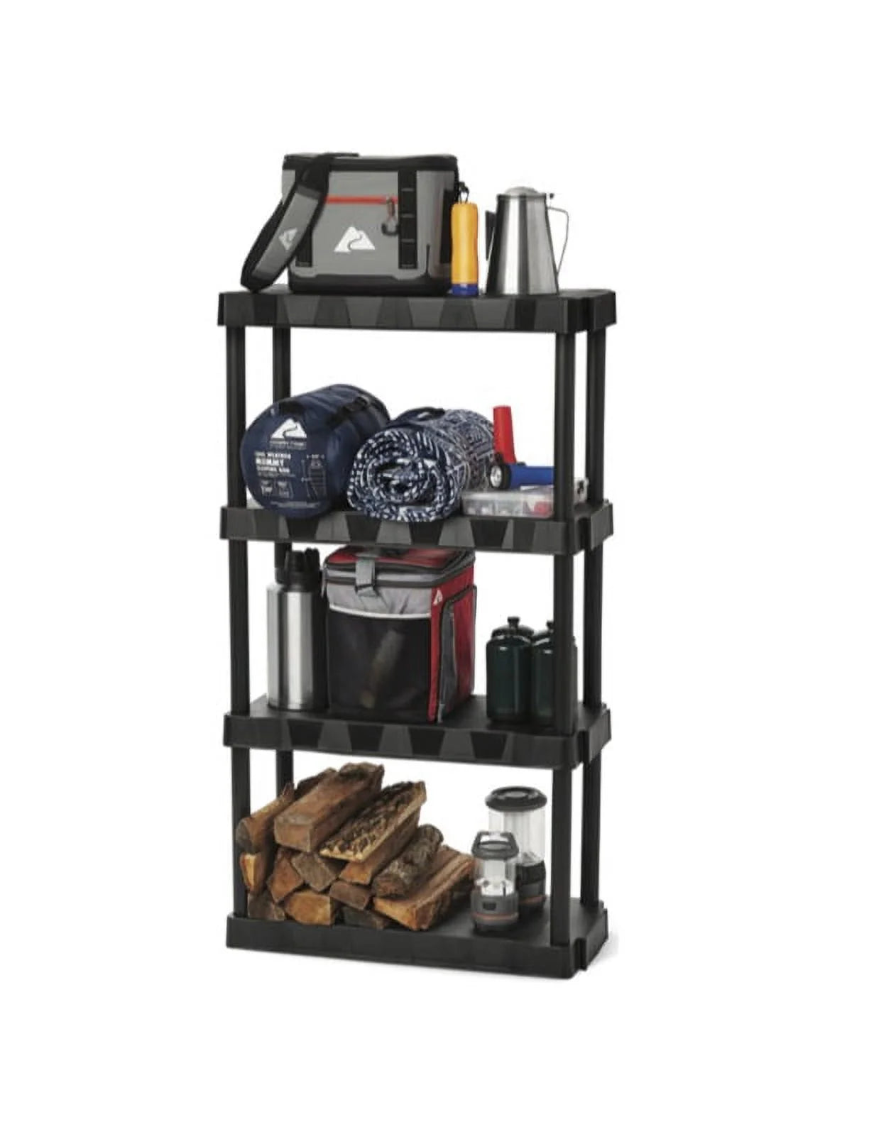 Black Plastic 4-Tier Shelving Unit, 280 Lb Capacity, 56.2X30X13.8 Inches