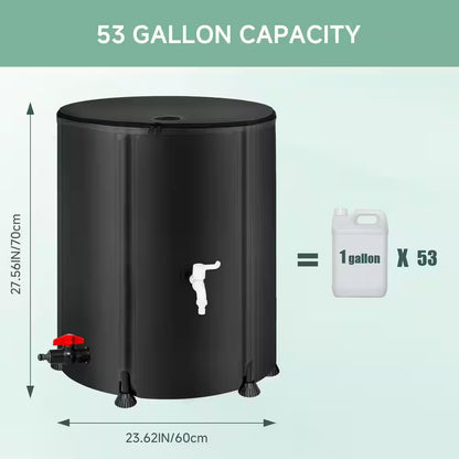 53 Gal. Black Collapsible Rain Barrel Water Storage Containers with Spigots, Filter and Overflow Kits