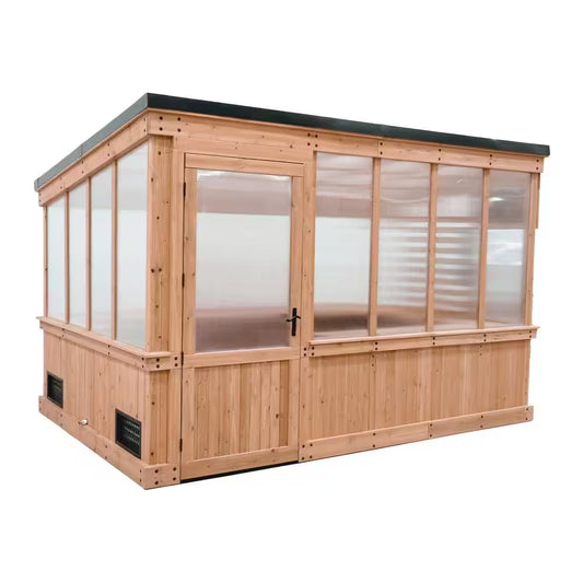 Zalie 12 Ft. X 7 Ft. X 7 Ft. 2 In. All Cedar Natural Wood Modern Greenhouse with Temperature Activated Exhaust Fan