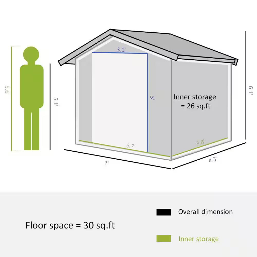 Majestic 7 Ft. W X 4 Ft. D Metal Shed with Double Sliding Doors (30 Sq. Ft.)