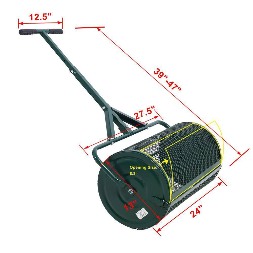 Peat Moss Spreader 24 In., Compost Spreader Metal Mesh, T Shaped Handle for Planting Seeding