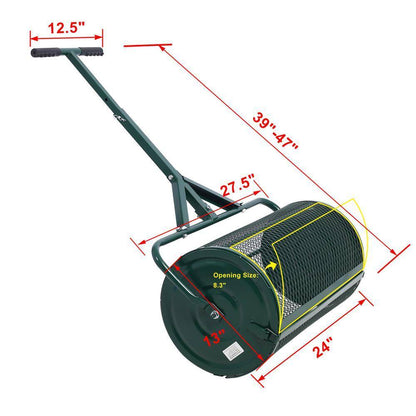 Peat Moss Spreader 24 In., Compost Spreader Metal Mesh, T Shaped Handle for Planting Seeding