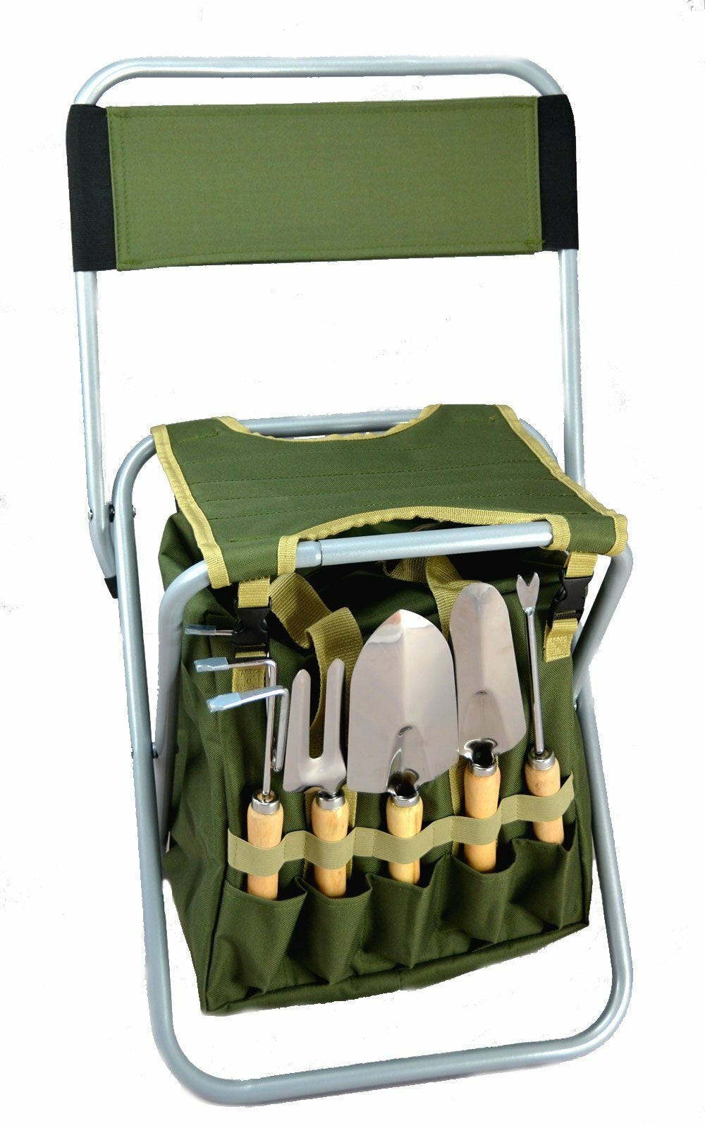 10-Piece Gardening Tool Set Folding Stool Seat with Zippered Detachable Tote