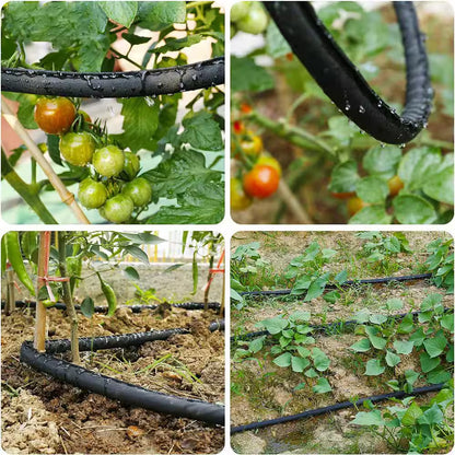 100 Ft. Flat Soaker Hose W/ Stakes for Garden, Linkable Drip Hose for DIY Irrigation System, Dual-Layer Leak-Free Design
