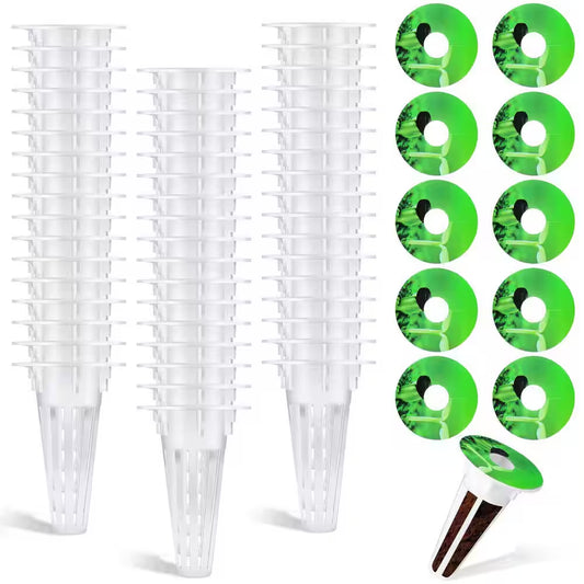 0.5 Inch, White Plastic Hydroponic Plant Basket with Seed Labels for Indoor/Outdoor Gardening (50-Pack)