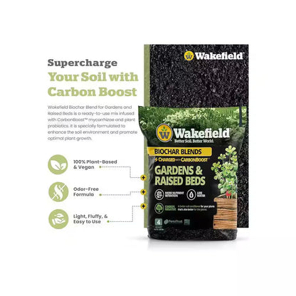 Biochar Blend with Carbonboost for Gardens and Raised Beds, Soil Amendment-4 Qt. Bags