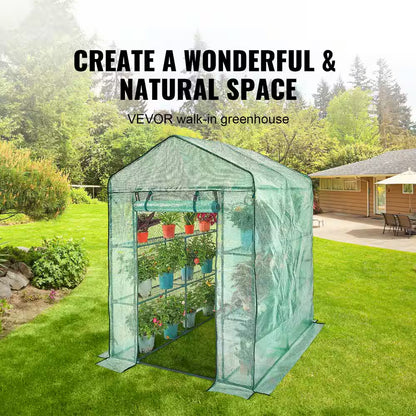 4.6 X 4.6 X 6.6 Ft. Walk-In Greenhouse with Shelves, PE Cover, Zipper Door, Steel Frame, for Planting and Storage