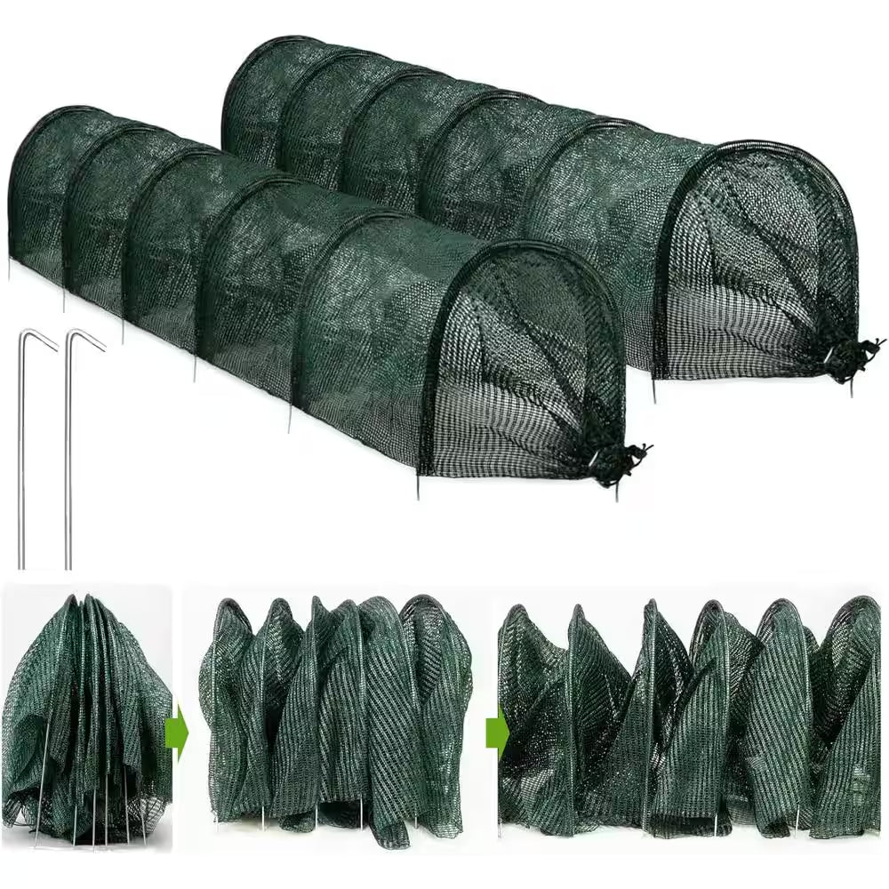 11.8 In. W X 118 In. D X 17.7 In. H Garden Tunnel Shade Net Cover Portable Greenhouse with Quick-Release, Green (2-Pack)