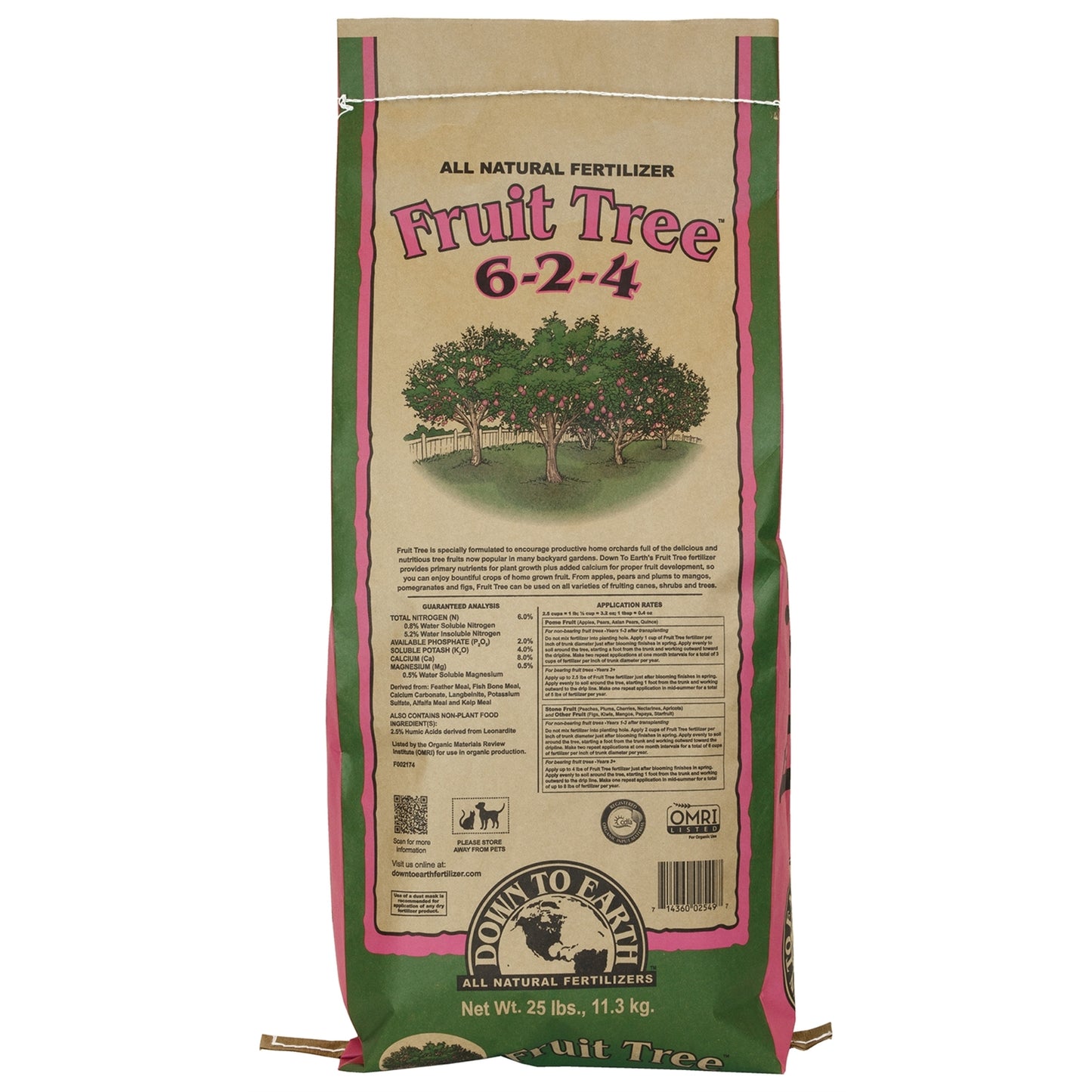 Down to Earth Organic Fruit Tree 6-2-4 All-Natural Fertilizer Mix, 25 Lbs
