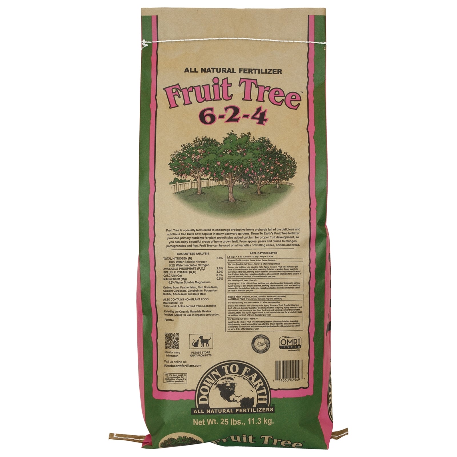 Down to Earth Organic Fruit Tree 6-2-4 All-Natural Fertilizer Mix, 25 Lbs
