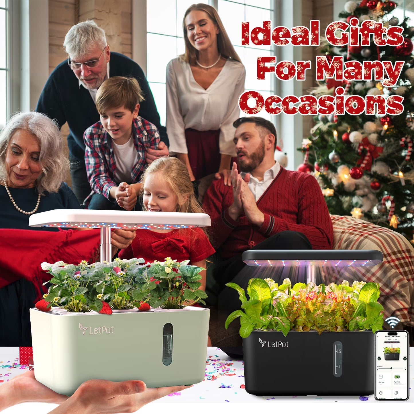 MINI 5-Pod Hydroponics System - App&Wifi Controlled Smart Indoor Garden with Grow Lights, Height Adjustable, Gardening Gift for Beginners, Green