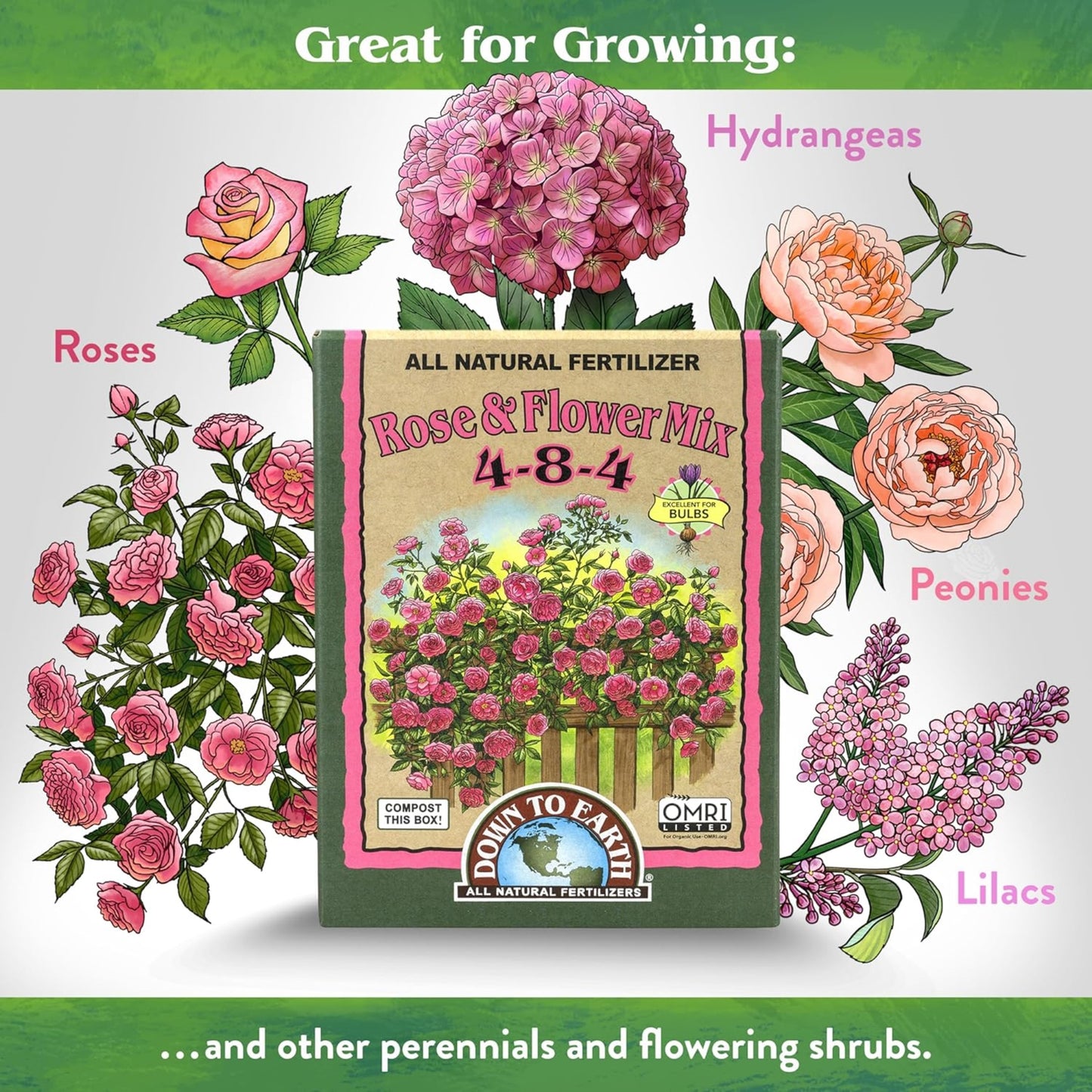 Down to Earth Organic Rose & Flower 4-8-4 All-Natural Fertilizer Mix, 15 Lbs