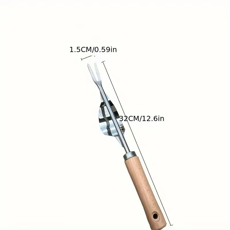 Stainless Steel Wood Handle Garden Weeder , Multifunction Weeder Transplant Garden Tool