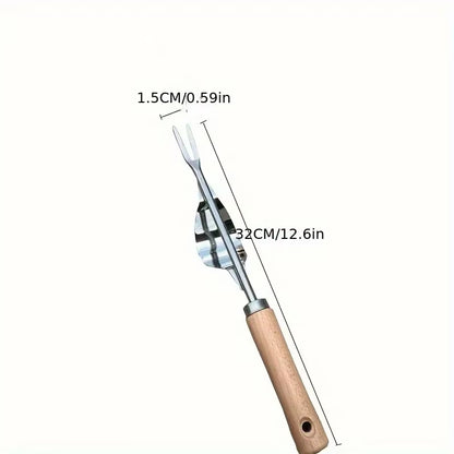Stainless Steel Wood Handle Garden Weeder , Multifunction Weeder Transplant Garden Tool