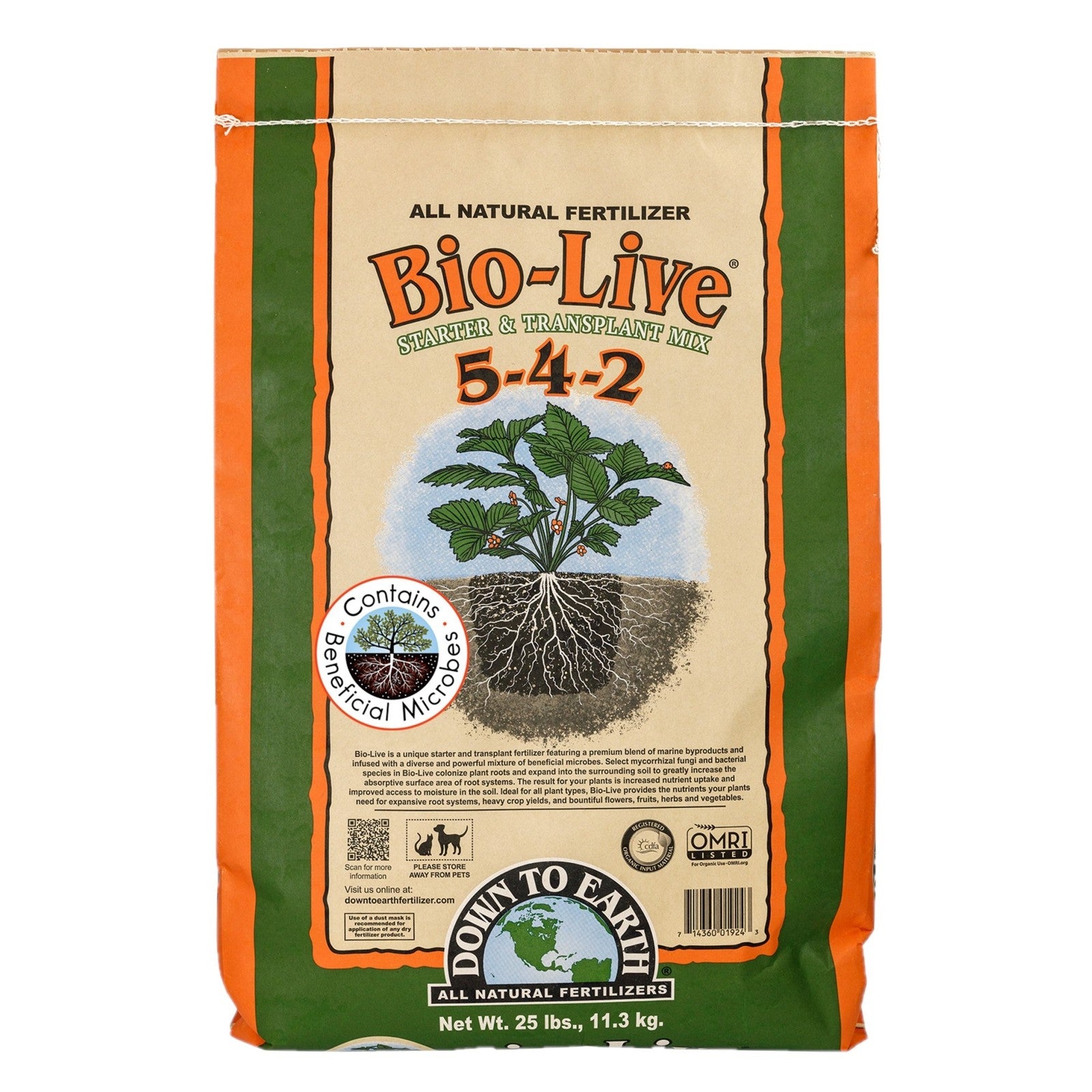 Down to Earth Organic Bio-Live 5-4-2 All Natural Fertilizer Mix, 25 Lbs