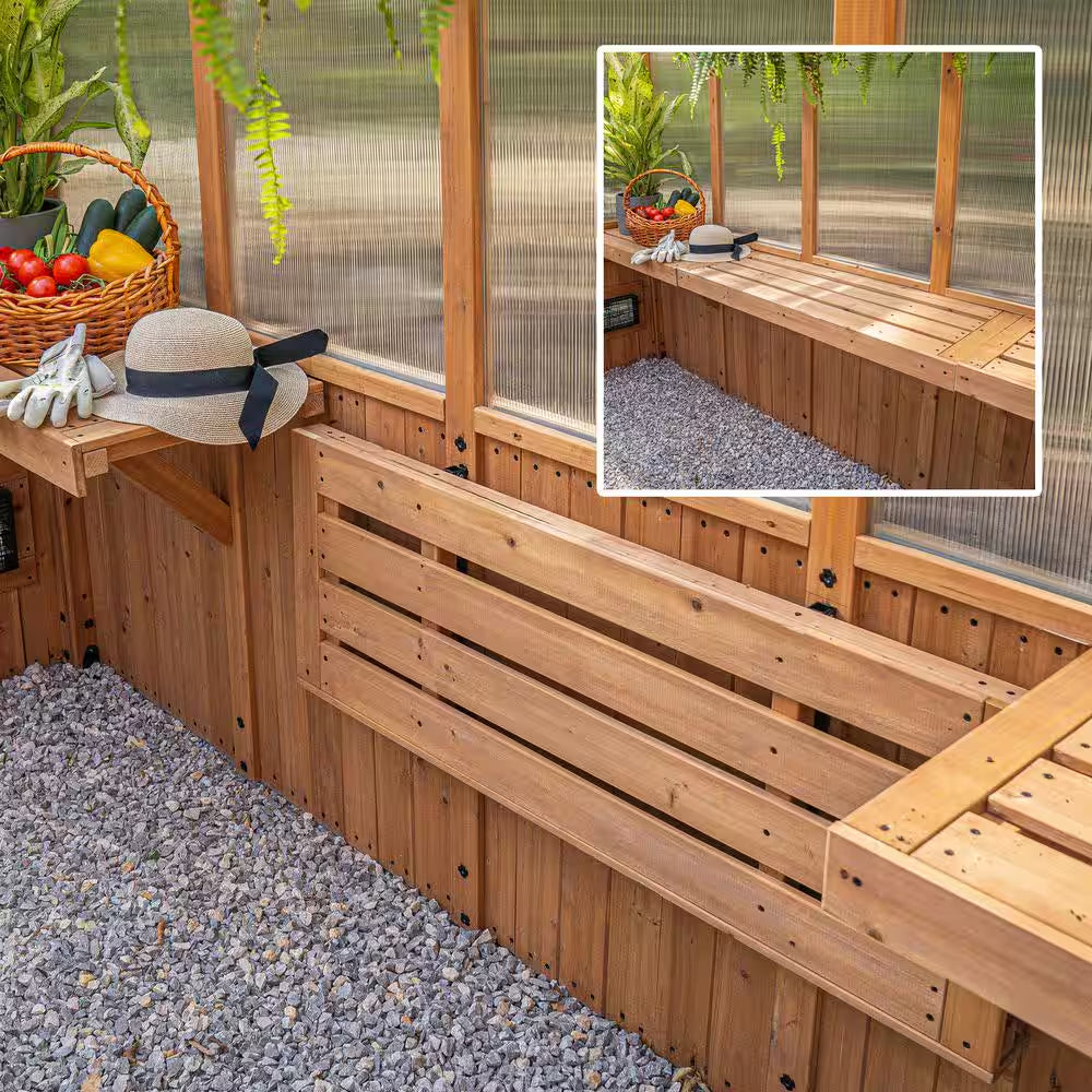 Bellerose 7.3 Ft. W X 14.75 Ft. L X 9.75 Ft. H All Cedar Greenhouse W/ Pergola and Temperature Activated Ventilation Fan