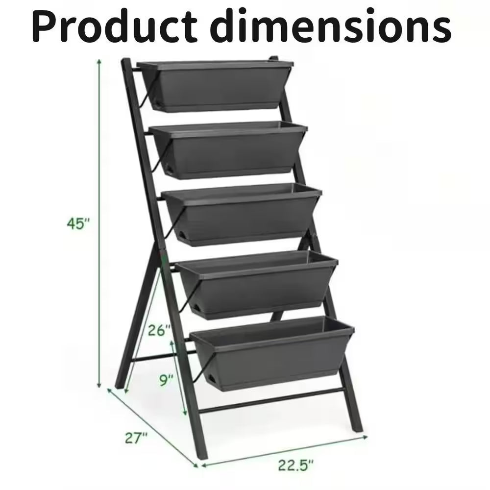 5-Tier Metal Fram and Plastic Raised Garden Bed-Vertical Planter with Excellent Drainage (Space-Saving, Sturdy)
