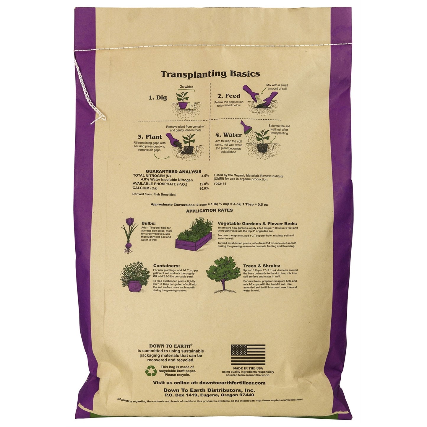 Down to Earth Organic Fish Bone Meal 4-12-0 All-Natural Fertilizer, 25 Lbs