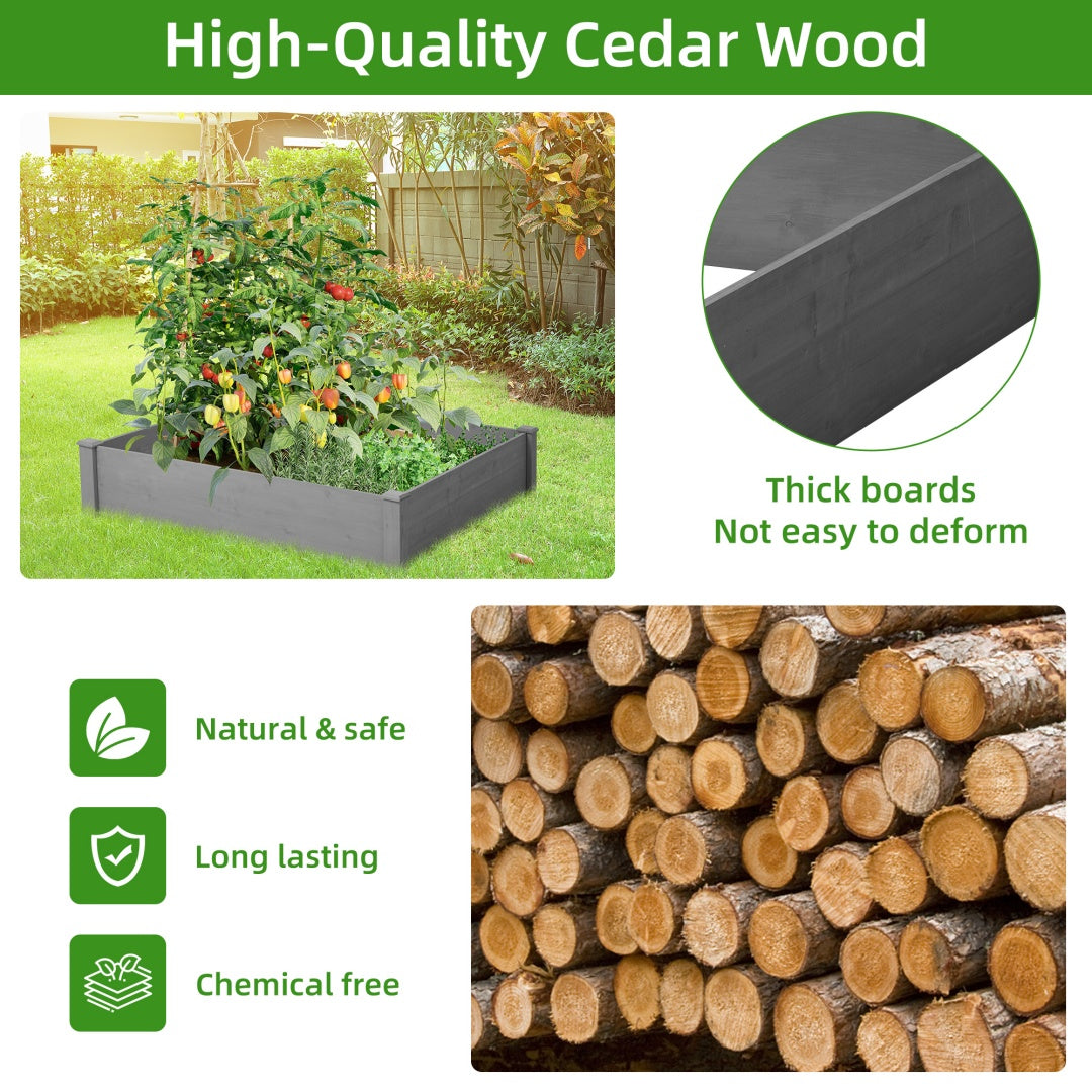 48X48X10 Inch Raised Planting Bed, Outdoor Floor Standing Wooden Planting Box, Tool-Free Assembly