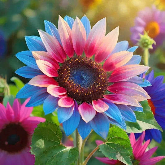 50pcs Twin-Blossom Blue Over Pink Sunflower Seeds - Rare Two-Tone Petals - Helianthus annuus