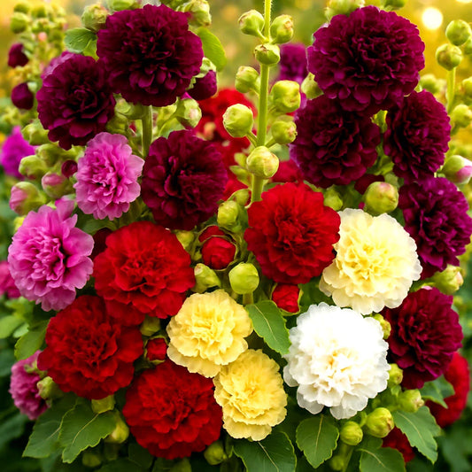 Hollyhock Seeds - Autumn Mix - 200+ Huge Flowers - Attracts Hummingbirds & Bees - Alcea rosea