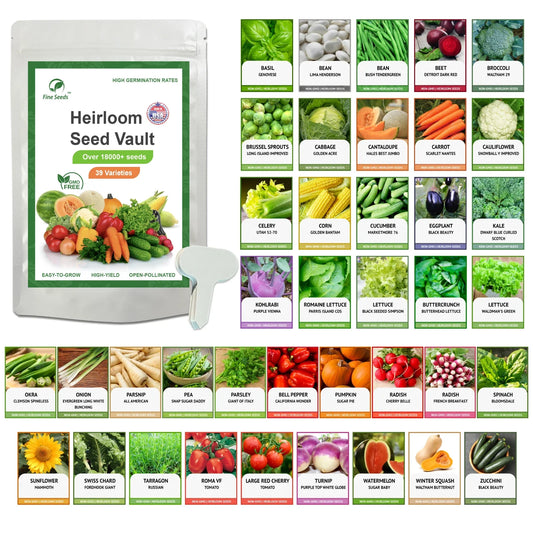 Heirloom Vegetable Seeds Survival Garden Kit - 39 Varieties, Over 18,000 Seeds, Non-GMO, Organic Gardening Supplies