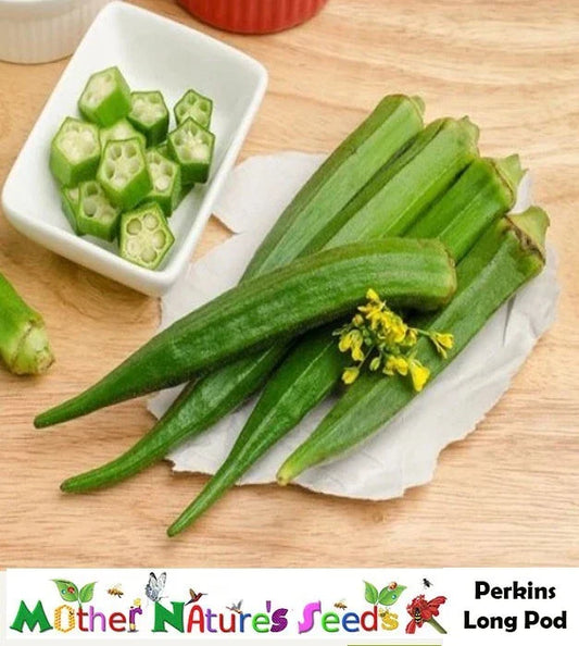 Okra Seeds - Perkins Long Pod - Heirloom, Non-GMO, High Yield - 50 Seeds for Pickling & Gumbo